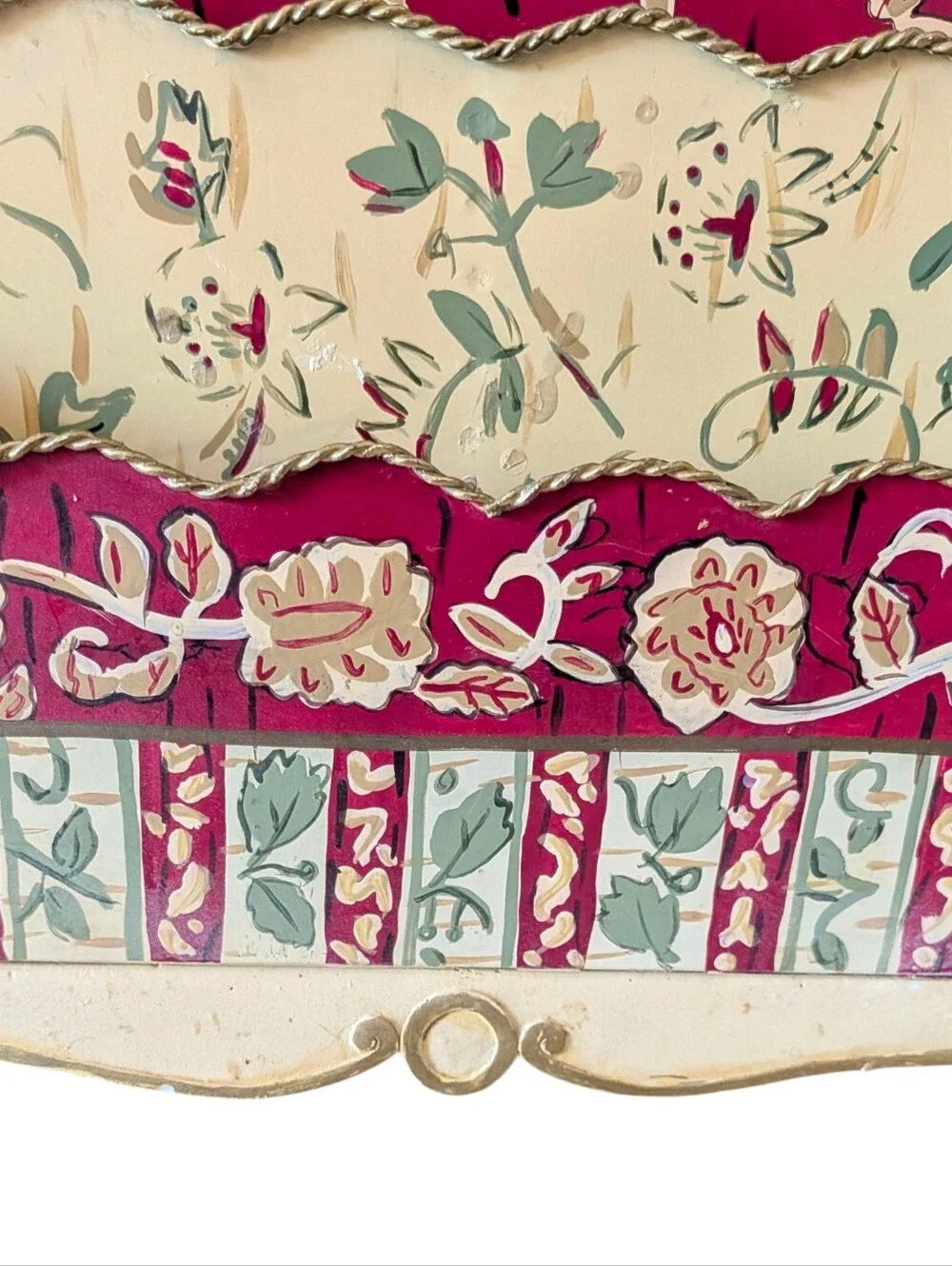 Hand-Painted Metal Floral Desk Organizer Letter Holder Mail Shabby Chic Feminine